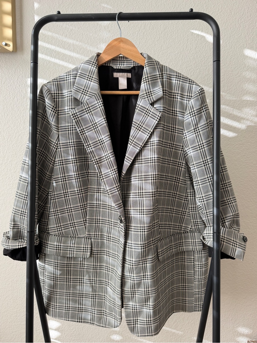 H&M Gray Plaid Oversized Blazer Size Large